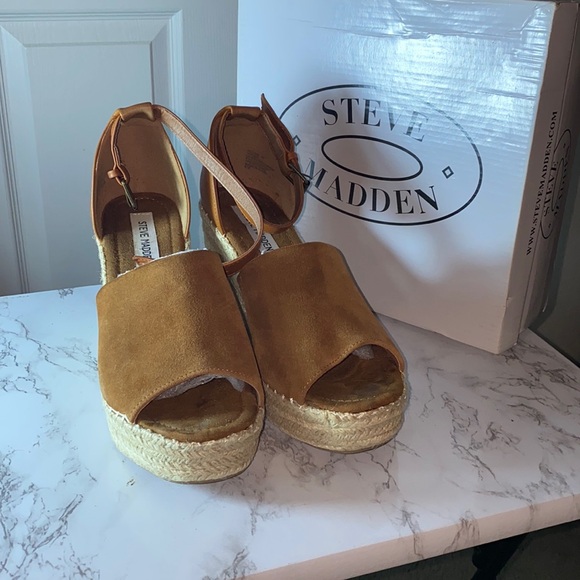 Steve Madden Jaylen Sandals Cognac Suede Shoes Size  10 Espadrilles with Box - Picture 1 of 11